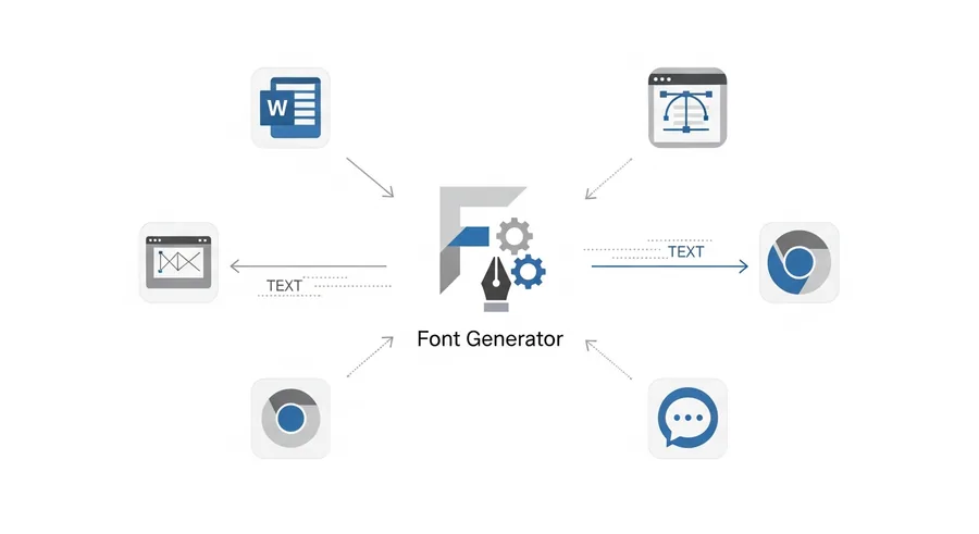Diagram showing how Unicode text flows between different apps and platforms